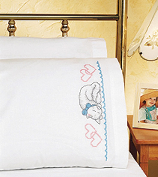 JANLYNN - Stamped Cross Stitch Pillowcase Pair 20"X30"-Kitty (21-0939) 049489219398