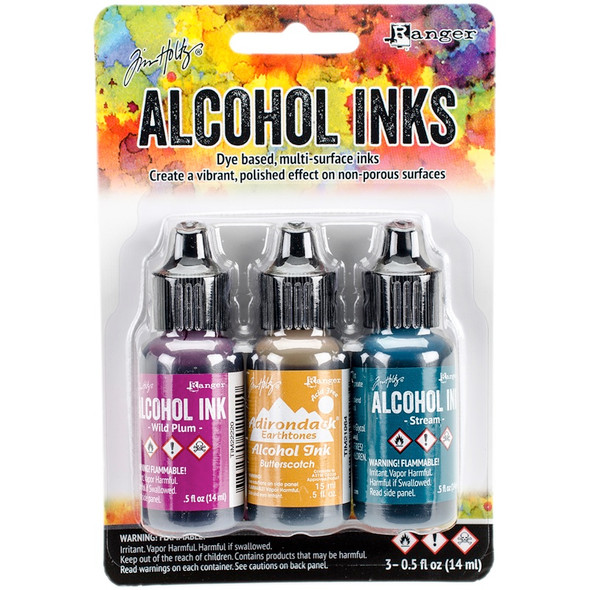 RANGER - Tim Holtz Alcohol Ink .5oz 3/Pkg-Nature Walk-Wild Plum/Buttrscotch/Stream (TAK-19787) 789541019787