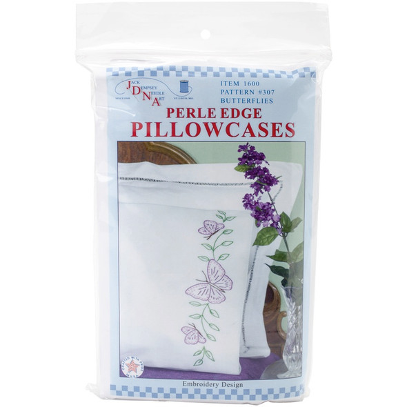 JACK DEMPSEY - Stamped Pillowcases With White Perle Edge 2/Pkg-circle of butterflies (1600 307) 013155853070