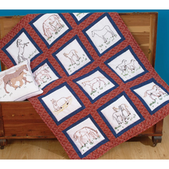 JACK DEMPSEY - Themed Stamped White Quilt Blocks 9"X9" 12/pkg-horses (737 342) 013155523423