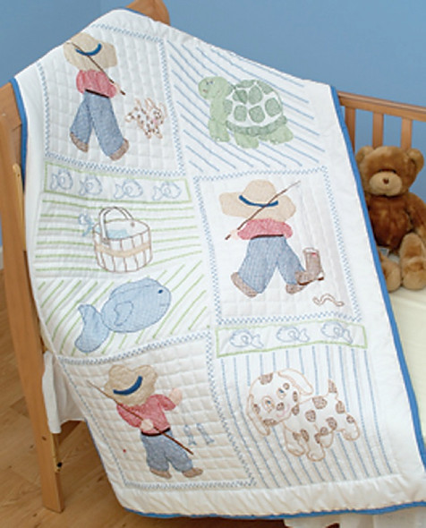 JACK DEMPSEY - Stamped White Quilt Crib Top 40"X60"-Little boys (4060 16) 013155900163