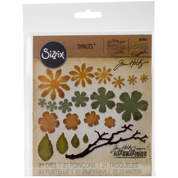 SIZZIX - Thinlits Dies By Tim Holtz 21/Pkg- Small Tattered Florals (661806) 630454236351