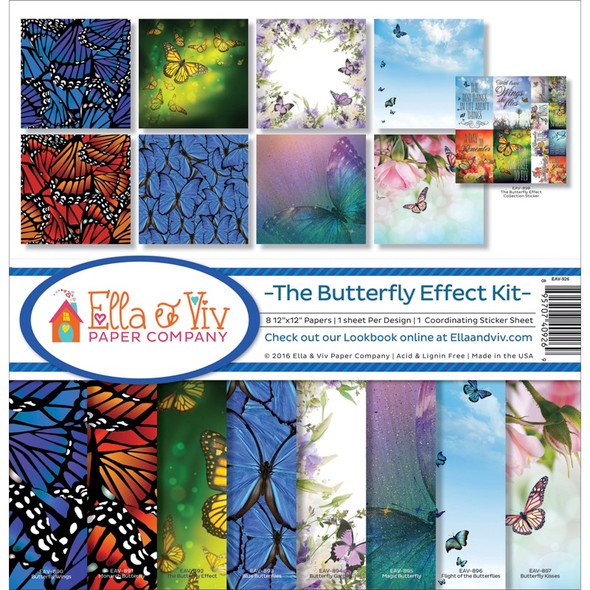 Ella & Viv - Collection Kit 12"X12"-The Butterfly Effect Scrapbooking Paper (EAV926) 895707409269