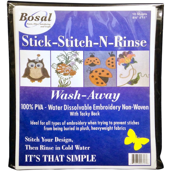 BOSAL - Stick-Stitch-N-Rinse Wash-Away Stabilizer-8.5"X11" 10/Pkg (471-8) 834875047187