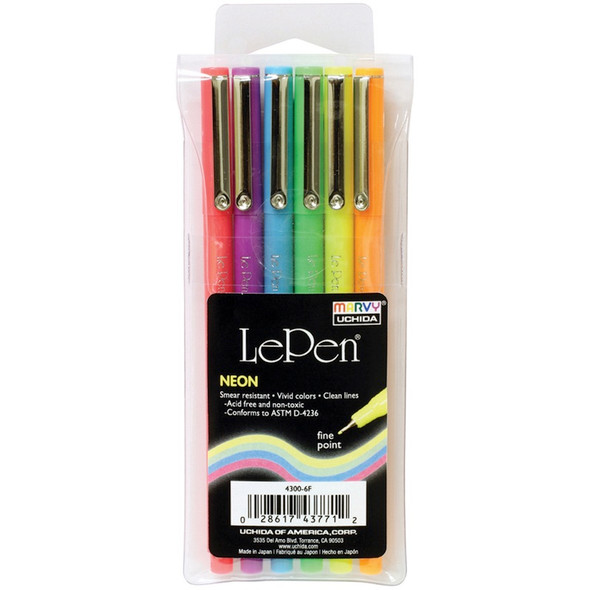 UCHIDA - Le Pen Neon Set 6/Pkg-Assorted Colors (4300-6F) 028617437712