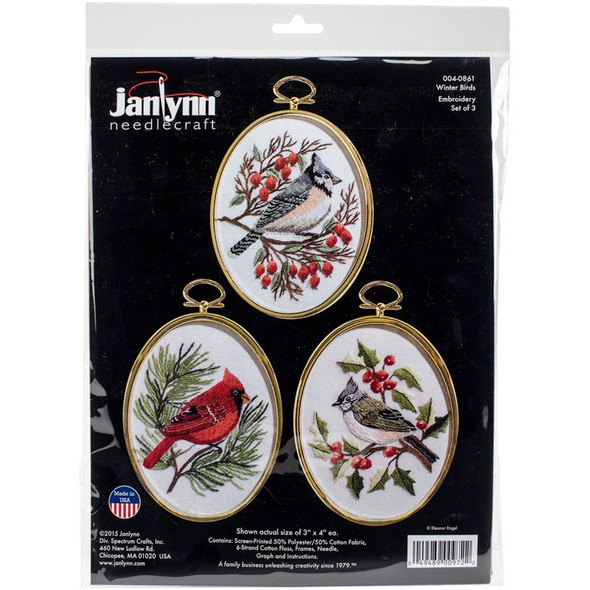 JANLYNN - Winter Birds Embroidery Kit Set Of 3-3"X4" Stitched in floss (4-0861) 049489009722