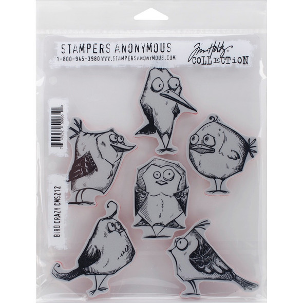 STAMPERS ANONYMOUS - Tim Holtz Cling Stamps 7"X8.5"-Bird Crazy (CMS-212) 748252599650