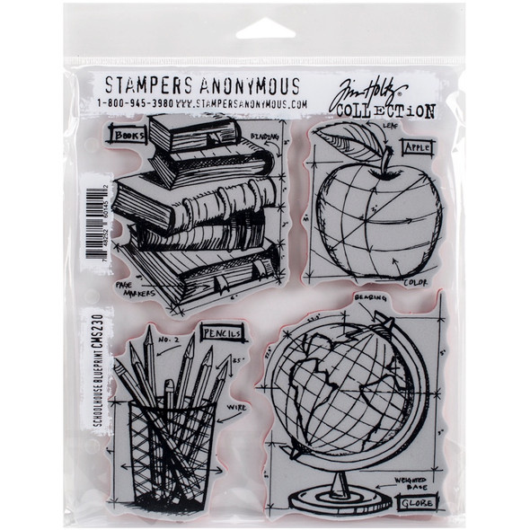 STAMPERS ANONYMOUS - Tim Holtz Cling Stamps 7"X8.5"-Schoolhouse Blueprint (CMS-230) 748252601452