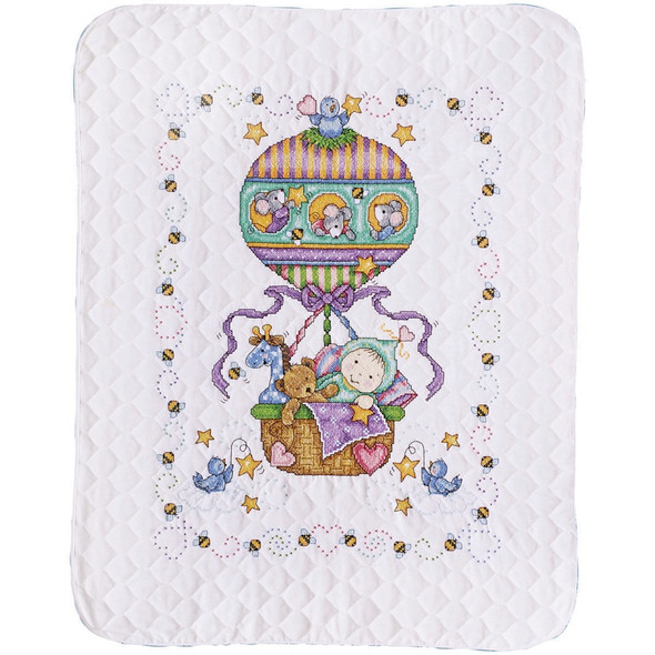 TOBIN - Balloon Ride Baby Quilt Stamped Cross Stitch Kit-34"x43" (t21767) 021465217673