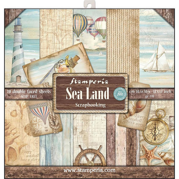 STAMPERIA - Double-Sided Paper Pad 12"X12" 10/Pkg Sea Land, 10 Designs/1 Each (SBBL37) 8024273993908