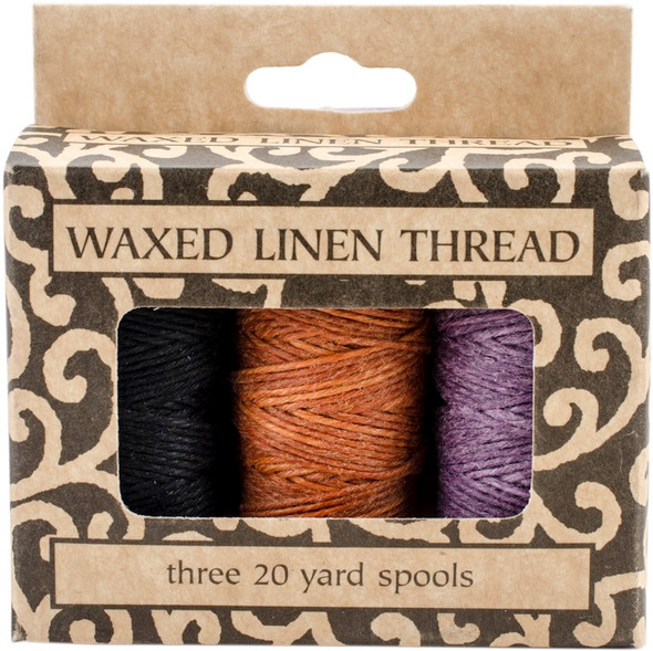 LINECO - Waxed Linen 5 Ply Thread 3/Pkg-Lavender, Orange-Gold, Black; 20yd Each (BBHM206) 099295605441