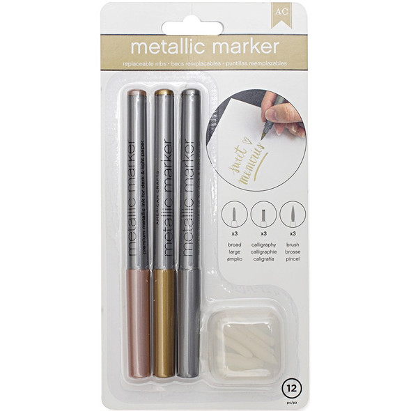 AMERICAN CRAFTS - Metallic Markers Broad Point 3/Pkg-Rose Gold, Gold & Silver (374567) 718813745673