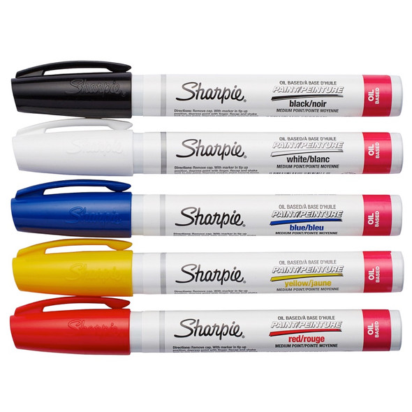 SANFORD - Sharpie Medium Point Oil-Based Paint Markers 5/Pkg-Black, Blue, Yellow, Red And White (34971PP) 071641349711