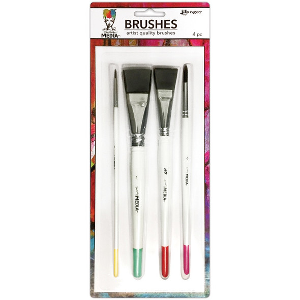 RANGER - Dina Wakley Media Brushes 4/Pkg-Round 3, Fine Point 6, Flat .75" & 1" (MDA55761) 789541055761