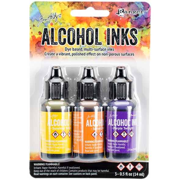 RANGER - Tim Holtz Alcohol Ink .5oz 3/Pkg-Summit View-Sunshine/Sunset/Pure Twilght (TAK-25986) 789541025986