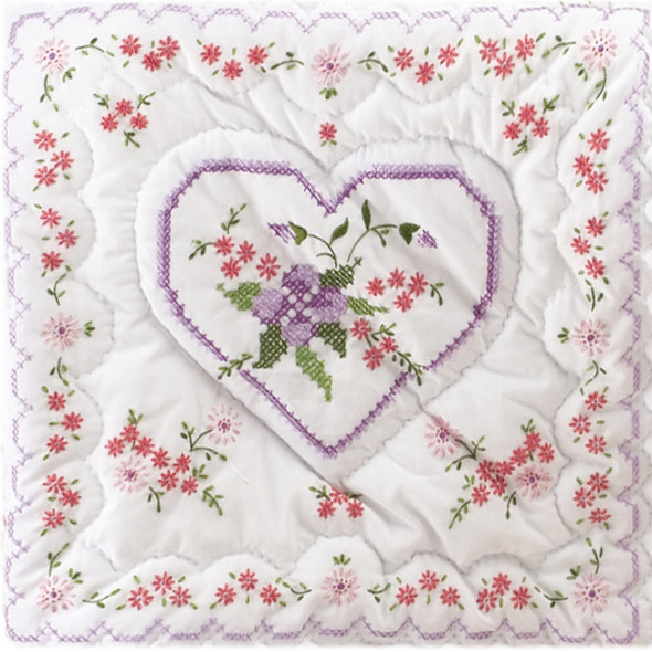 TOBIN - Stamped White Quilt Blocks 18"X18" 6/Pkg-Lilac hearts (t288035) 021465880358