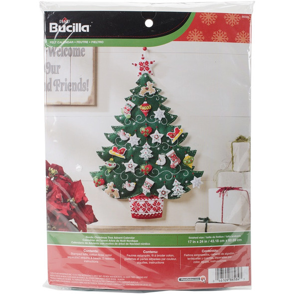 BUCILLA - Nordic Tree Advent Calendar Felt Applique Kit-17"X24" (86584) 046109865843