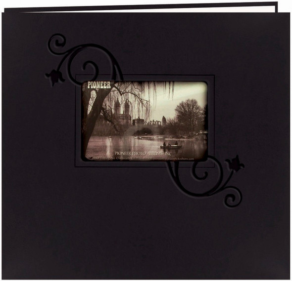 PIONEER - Embossed Leatherette Post Bound Album 12"X12"-Black With Floral (MB10E-FBK) 023602632912