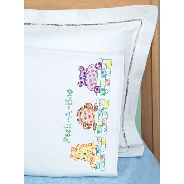 JACK DEMPSEY - Children's Stamped Pillowcase With White Perle Edge 1/pkg-peek a boo (1605 124) 013155861242