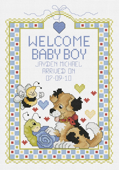 JANLYNN - Welcome Baby Boy Sampler Counted Cross Stitch Kit-7"x10" 14 count (80-0469) 049489804693