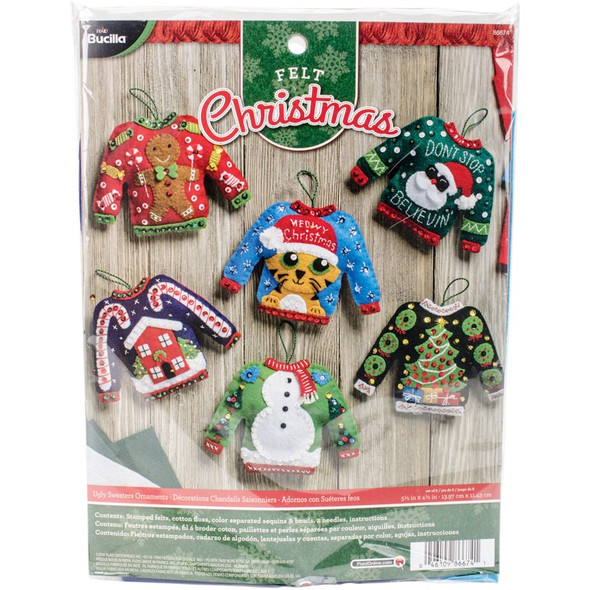 BUCILLA - Ugly Sweater Ornaments Felt Applique Kit-6/Pkg (86674) 046109866741