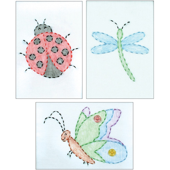 JACK DEMPSEY - Stamped Embroidery Kit Beginner Samplers 6"X8" 3/pkg-cute as a bug (4080 562) 013155925623