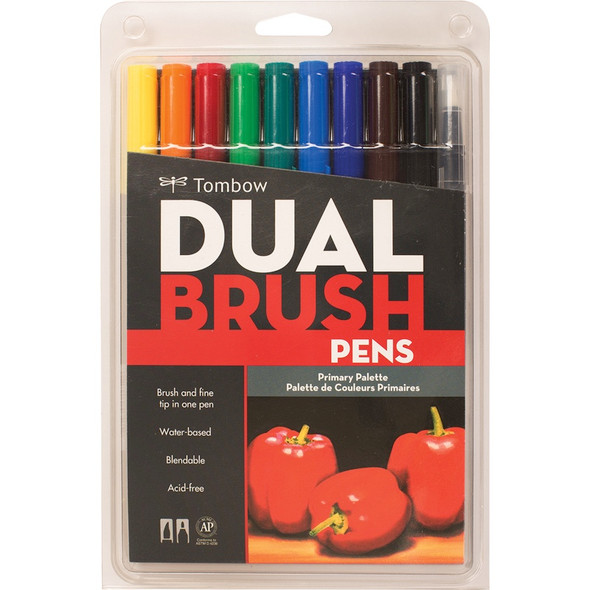 Tombow Dual Brush Markers 10/Pkg-Primary (DBP10-56167) 085014561679