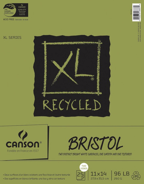 CANSON - XL Recycled Bristol Paper Pad 11"X14"-25 Sheets (702-2426) 030674168379