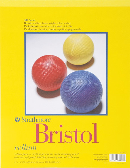 STRATHMORE - Bristol Vellum Paper Pad 11"X14"-20 Sheets (342-111) 012017366116
