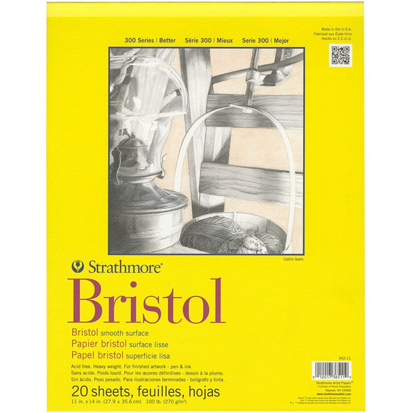 STRATHMORE - Bristol Smooth Paper Pad 11"X14"-20 Sheets (342110) 012017365119