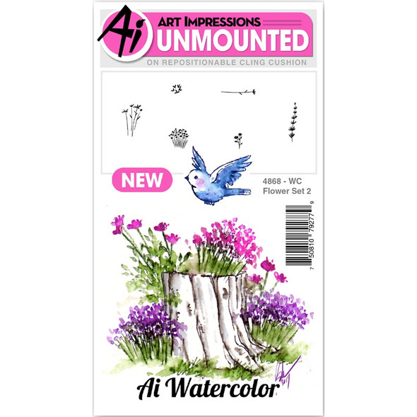ART IMPRESSIONS - Watercolor Cling Rubber Stamps 4"X7"-Flower 2 (WC4868) 750810792779