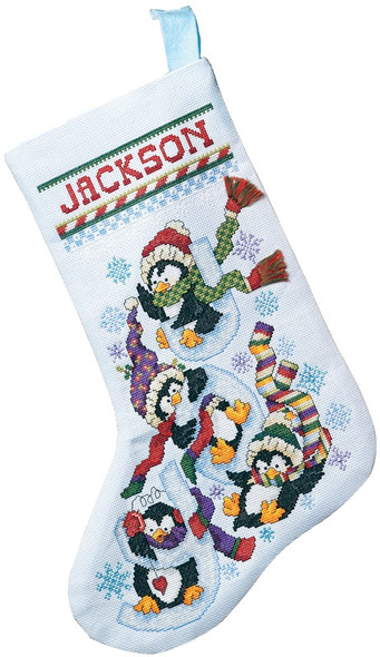 JANLYNN - Penguin Joy Stocking Counted Cross Stitch Kit-18" Long 14 count (80-0477) 049489804778