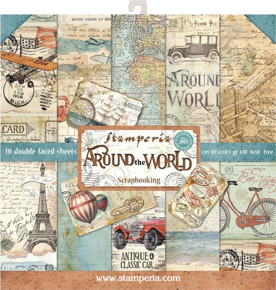 STAMPERIA - Double-Sided Paper Pad 12"X12" 10/Pkg-Around The World, 10 Designs/2 Each (SBBL28) 8024273990013
