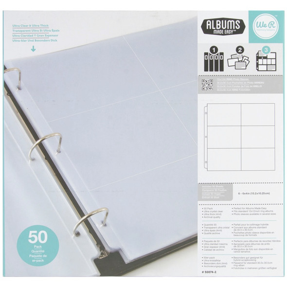 WE R MEMORY KEEPERS - We R Ring Photo Sleeves 12"X12" 50/Pkg-(6) 4"X6" Pockets (WR660154) 633356601548