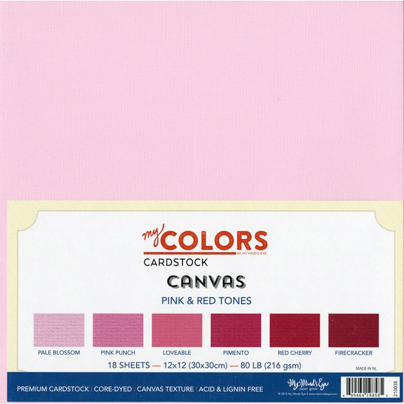 MY COLORS - Canvas Cardstock Bundle 12"X12" 18/Pkg-Pink & Red Tones (MC210038) 699464198585
