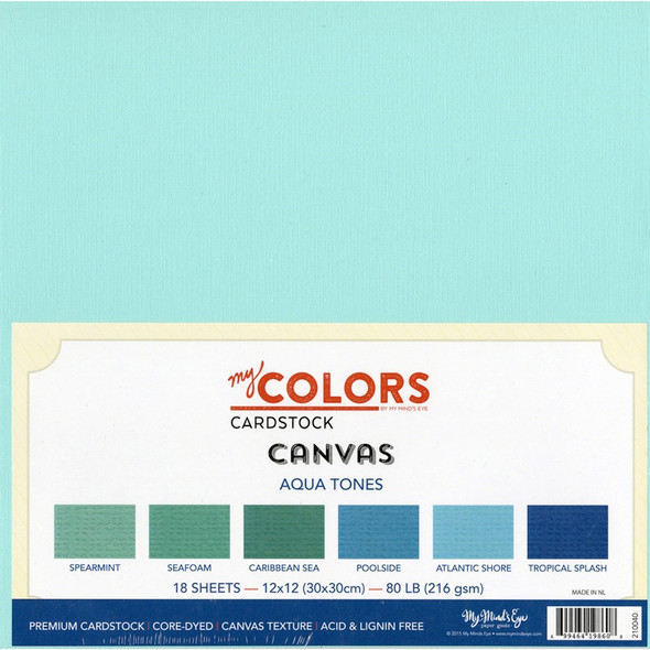 MY COLORS - Canvas Cardstock Bundle 12"X12" 18/Pkg-Aqua Tones (MC210040) 699464198608