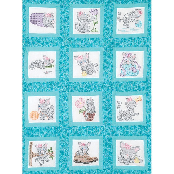 JACK DEMPSEY - Themed Stamped White Quilt Blocks 9"X9" 12/pkg-kittens (737 679) 013155526790