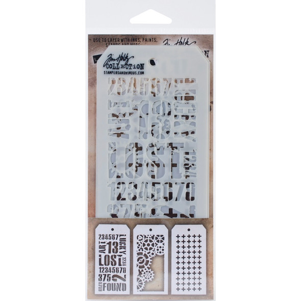 STAMPERS ANONYMOUS - Tim Holtz Mini Layered Stencil Set 3/Pkg-Set #1 (MTS-1) 653341059215