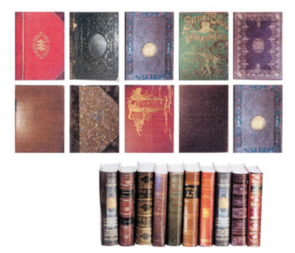 NEW CREATIONS - 1" Scale Antique Book Set #1 (Color) - 10 pieces Dollhouse Miniature (NI108)