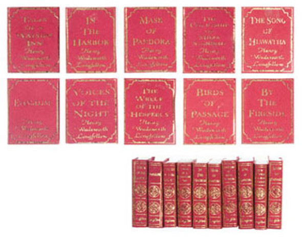 NEW CREATIONS - 1" Scale Longfellow Henry Wadsworth Set of 10 Books Dollhouse Miniature (NI164)