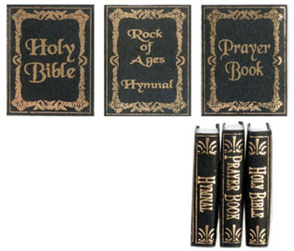 NEW CREATIONS 1" Scale Dollhouse Miniature - Religious Set of Books- Black (NI176)