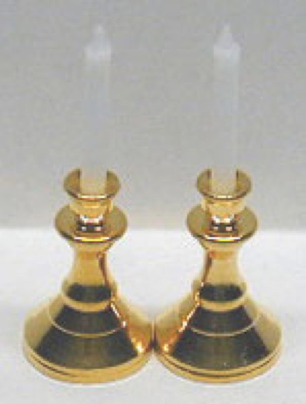 NEW CREATIONS - 1" Scale Dollhouse Miniature - Set of 2 Round Brass Candlesticks (RA0118)