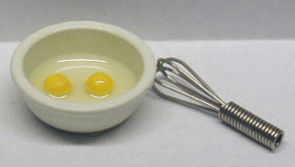 NEW CREATIONS - 1" Scale Dollhouse Miniature - Bowl Of Eggs With Whisk (RA0119)