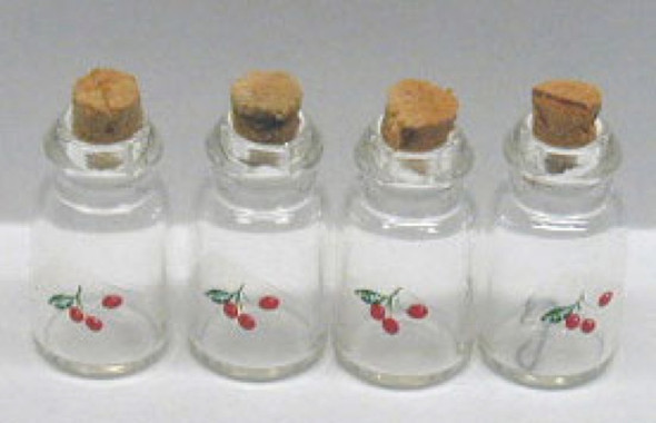 NEW CREATIONS - 1" Scale Dollhouse Miniature - Set of 4 Jars with Cork - Cherry Decal (RA0129)