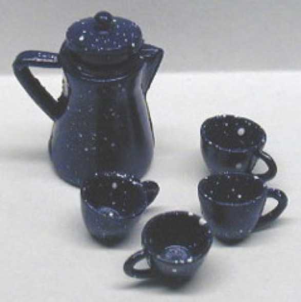 NEW CREATIONS - 1" Scale Dollhouse Miniature - Set of 4 Blue Spatter Coffee Set (RA0135)