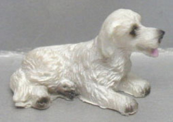 NEW CREATIONS - 1" Scale Dollhouse Miniature - White Dog - Laying Down (RA0177)