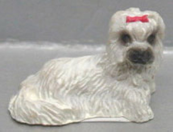 NEW CREATIONS - 1" Scale Dollhouse Miniature - Lhasa Apso - White - Laying Down (RA0181)