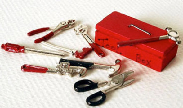 NEW CREATIONS - 1" Scale Dollhouse Miniature - Tool Box 1.1/2 Inch Long With Tools (RA0406)