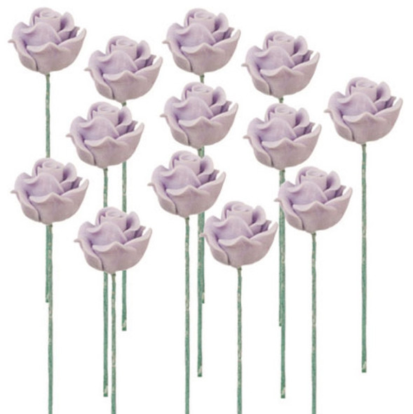 NEW CREATIONS - 1" Scale Dollhouse Miniature - Rose Stems Set Of 12 Lavender (RFS09-6)