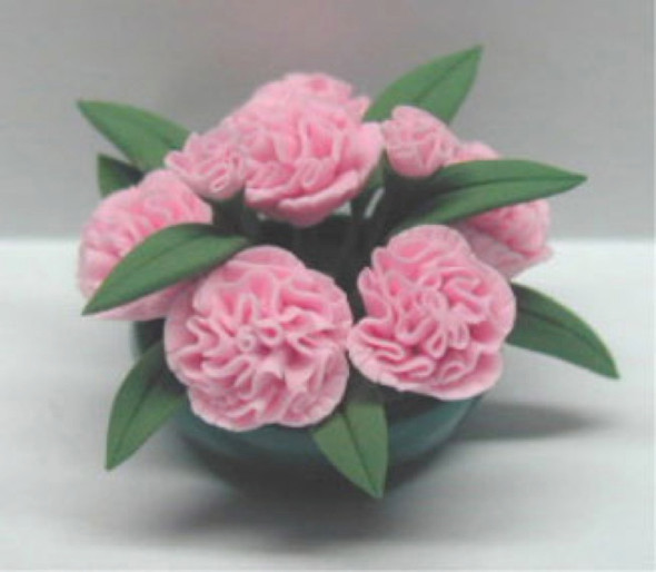 NEW CREATIONS - 1" Scale Dollhouse Miniature - Pink Carnation in a Flat Plate 1 1/4 (RP0776)
